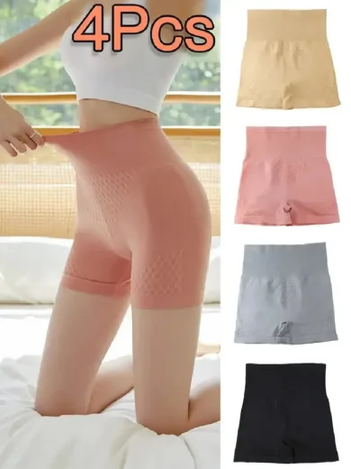 Pack Of 4 Stretch Seamless High-Waist Boyshort Underwear For Women